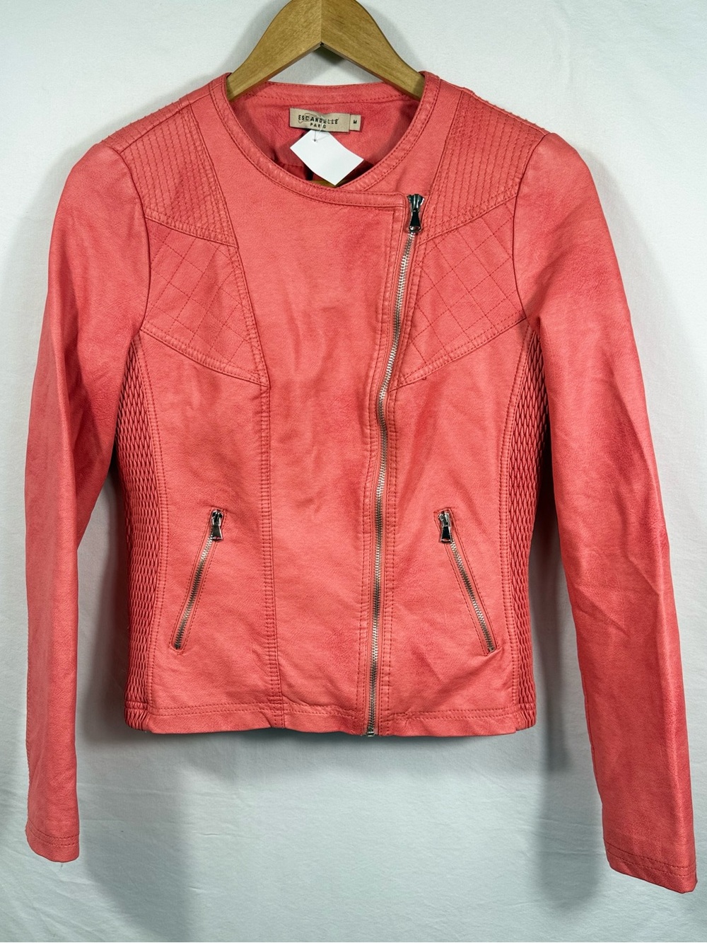 Escandelle Paris Coral Asymmetric zip Faux Leather Biker Jacket